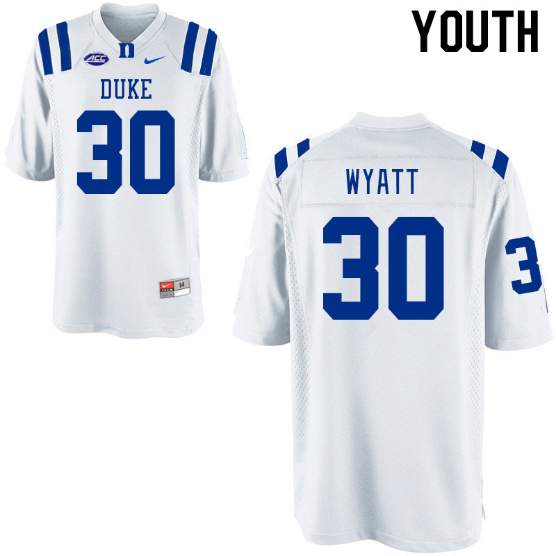 Youth #30 Carter Wyatt Duke Blue Devils College Football Jerseys Stitched-White